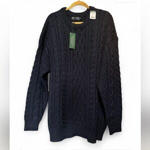 WoolOvers Navy Pure Wool Aran Knit Crewneck Sweater